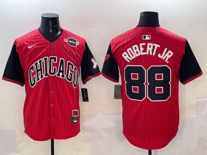 Men Chicago White Sox 88 Robert jr Red Stripe Joint Name 2025 Nike MLB Jersey style 10